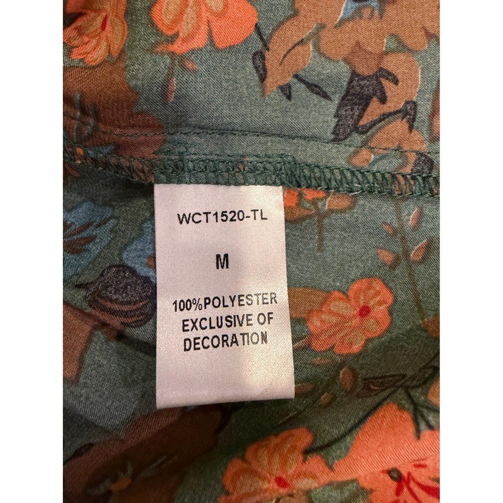 THML Floral Smocked Blouse Medium Green Orange Cottagecore Boho Romantic - Picture 5 of 5